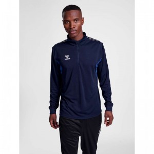 Hummel Authentic Half Zip Sweat Sweatshirts Heren Donkerblauw | 709843-022