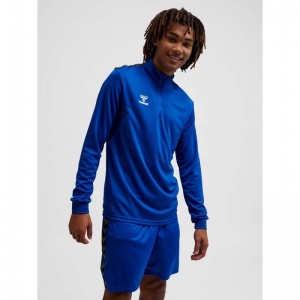 Hummel Authentic Half Zip Sweat Sweatshirts Heren Blauw | 265499-971