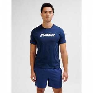 Hummel Elemental Logo Cotton T-shirts Heren Donkerblauw | 570910-207