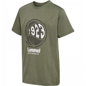 Hummel Leo S/S T-shirts Kinderen Olijfgroen | 877082-861