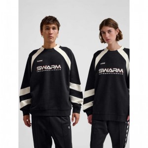 Hummel Oversized Crew Sportswear Swarm Sweatshirts Heren Zwart | 708273-924
