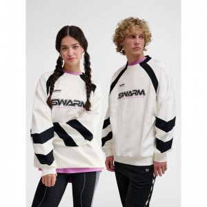 Hummel Oversized Crew Sportswear Swarm Sweatshirts Heren Wit | 873222-574