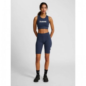 Hummel Pulse Logo Mw Tights Korte Broek Dames Blauw | 363113-029
