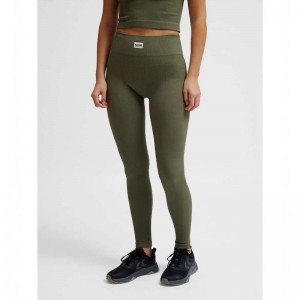 Hummel Pulse Seamless Rib Mw Hardloopbroek Dames Olijfgroen | 291302-081