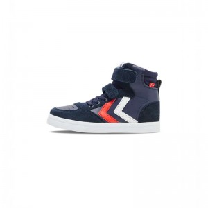 Hummel Slimmer Stadil Leather High Jr Sneakers Kinderen Donkerblauw | 290795-929