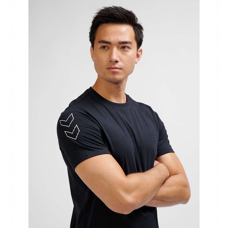 Hummel Elemental Chevron Cotton T-shirts Heren Zwart | 152104-089
