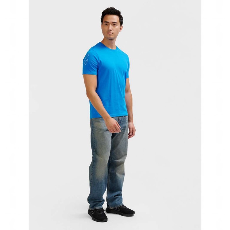 Hummel Elemental Chevron Cotton T-shirts Heren Blauw | 843316-365