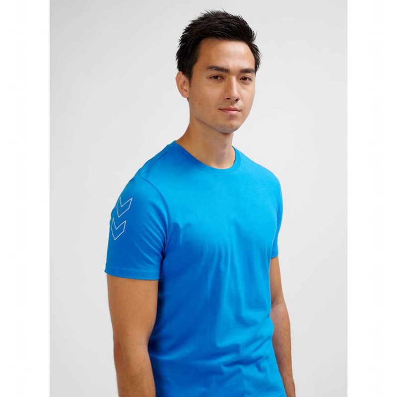 Hummel Elemental Chevron Cotton T-shirts Heren Blauw | 843316-365