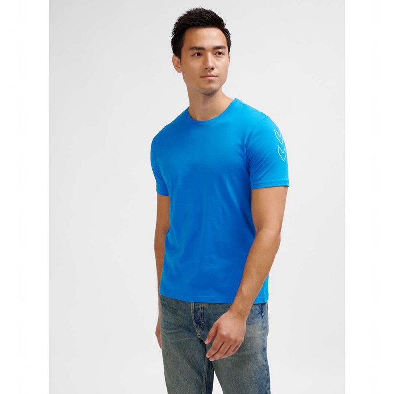 Hummel Elemental Chevron Cotton T-shirts Heren Blauw | 843316-365