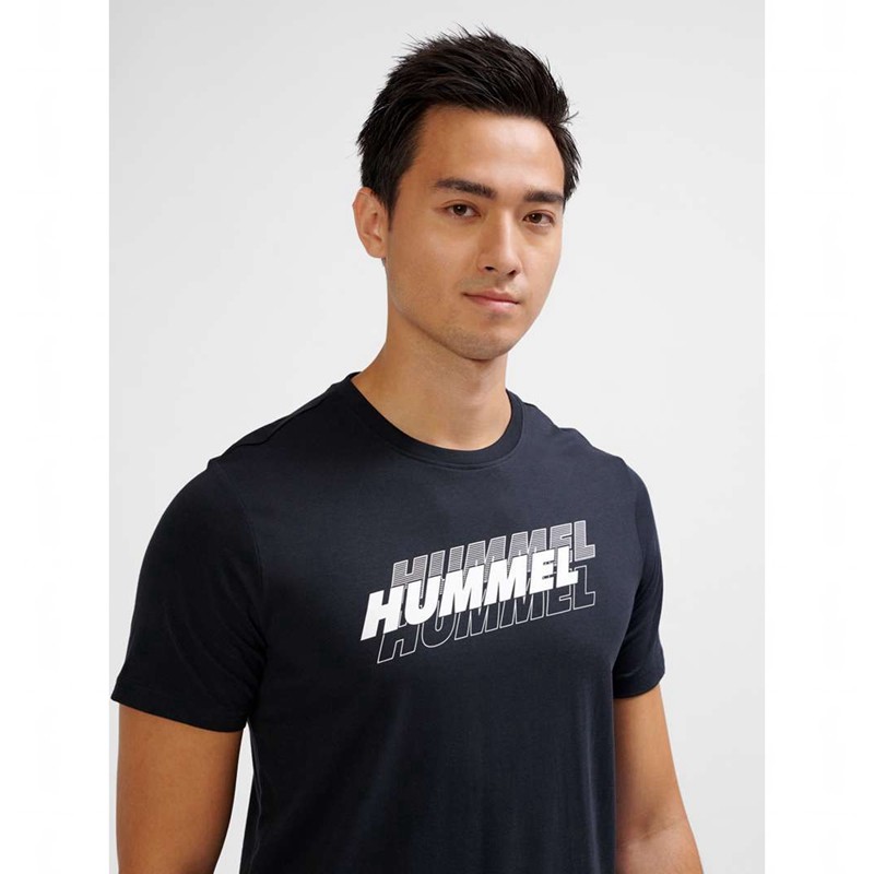 Hummel Graphic Triple Logo Cotton T-shirts Heren Zwart | 135989-960