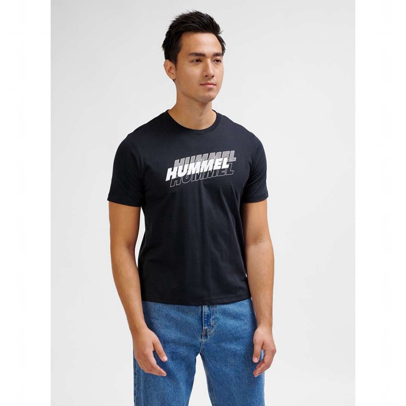 Hummel Graphic Triple Logo Cotton T-shirts Heren Zwart | 135989-960