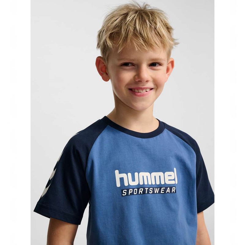 Hummel Jr Logo S/S T-shirts Kinderen Blauw | 389133-191