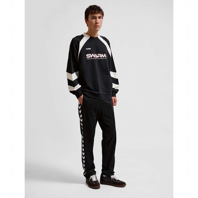 Hummel Oversized Crew Sportswear Swarm Sweatshirts Heren Zwart | 708273-924