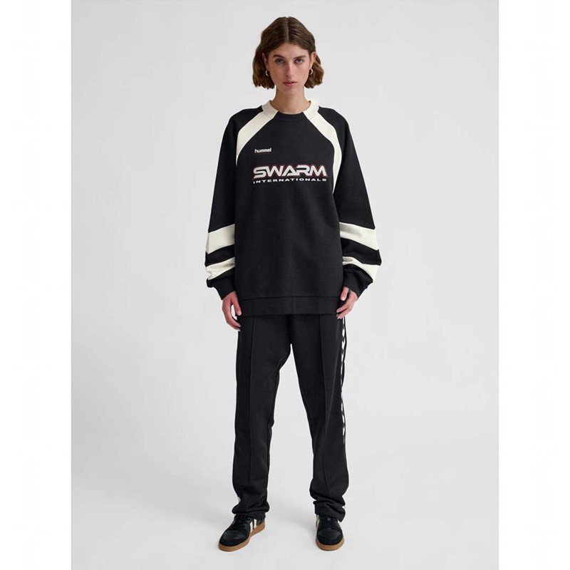 Hummel Oversized Crew Sportswear Swarm Sweatshirts Heren Zwart | 708273-924