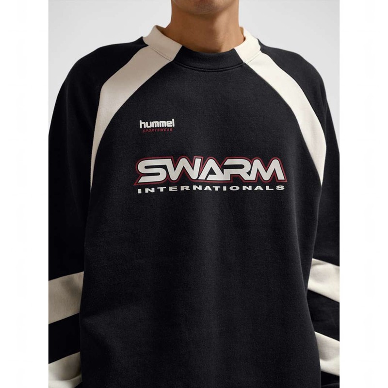 Hummel Oversized Crew Sportswear Swarm Sweatshirts Heren Zwart | 708273-924