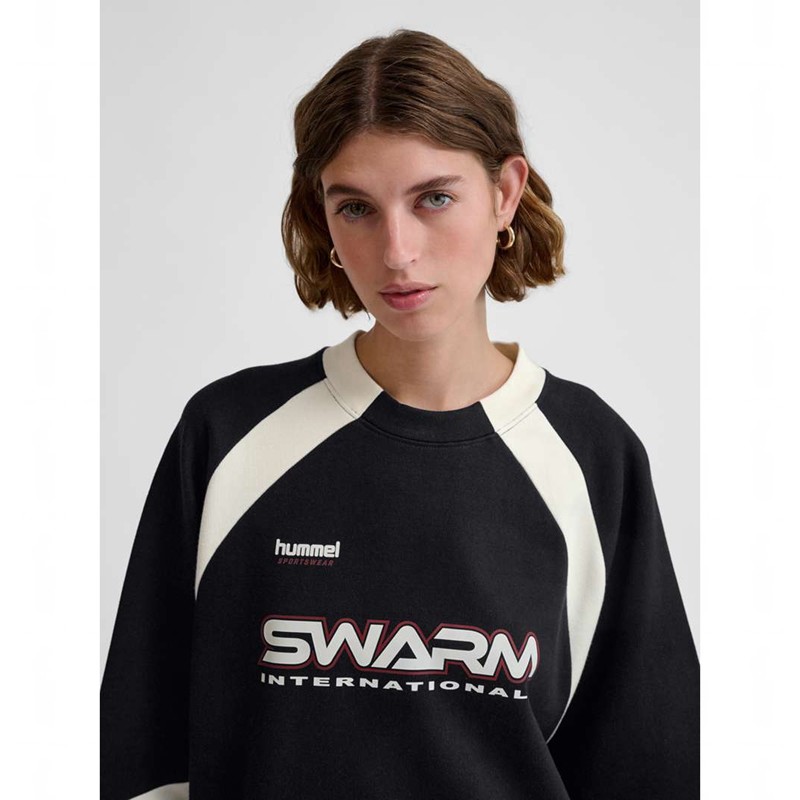 Hummel Oversized Crew Sportswear Swarm Sweatshirts Heren Zwart | 708273-924