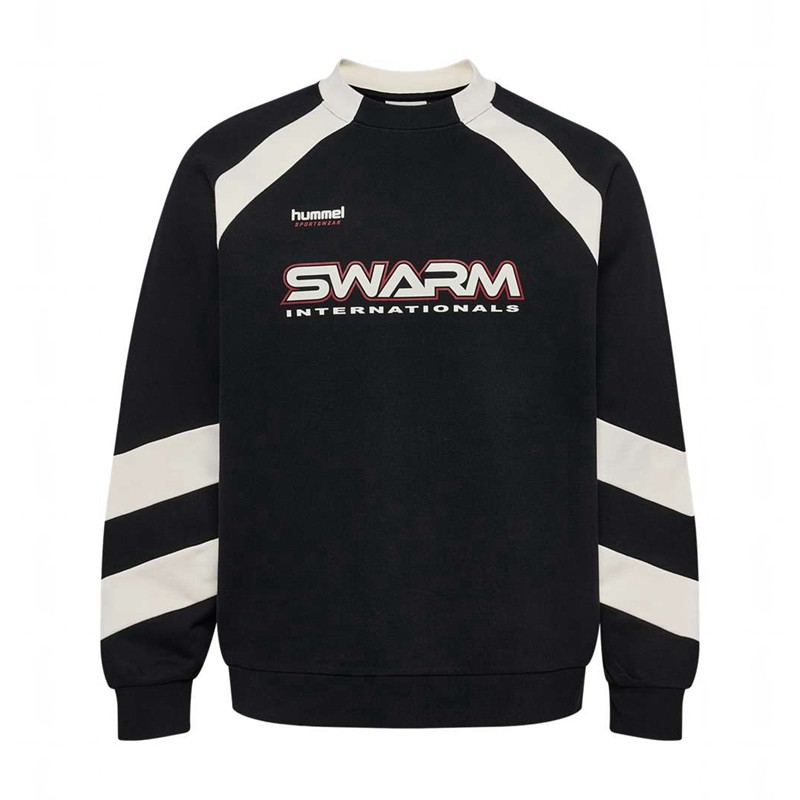 Hummel Oversized Crew Sportswear Swarm Sweatshirts Heren Zwart | 708273-924