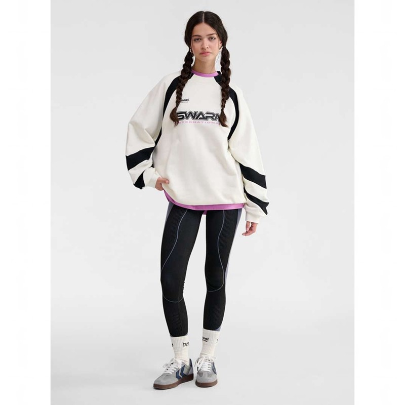 Hummel Oversized Crew Sportswear Swarm Sweatshirts Heren Wit | 873222-574