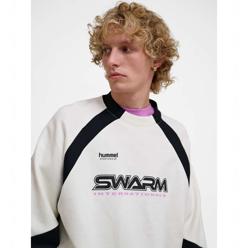 Hummel Oversized Crew Sportswear Swarm Sweatshirts Heren Wit | 873222-574