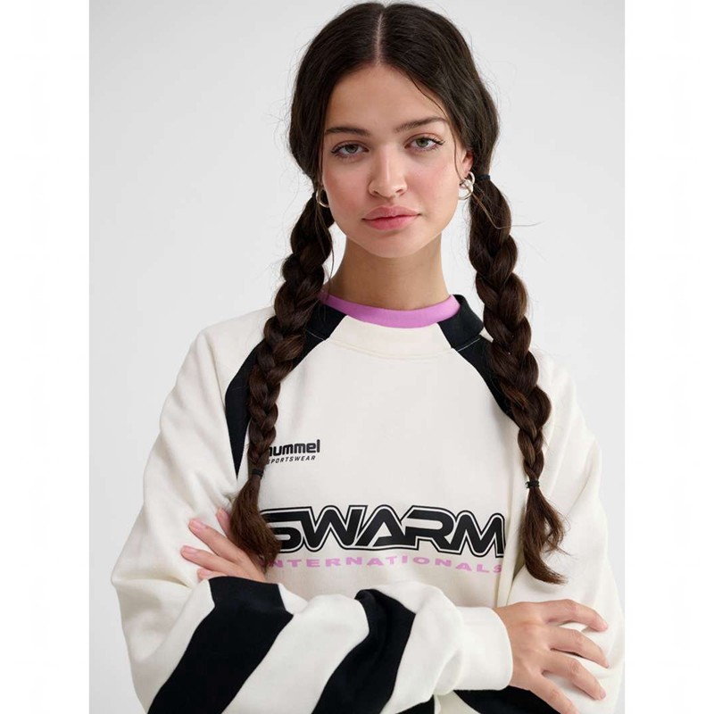 Hummel Oversized Crew Sportswear Swarm Sweatshirts Heren Wit | 873222-574