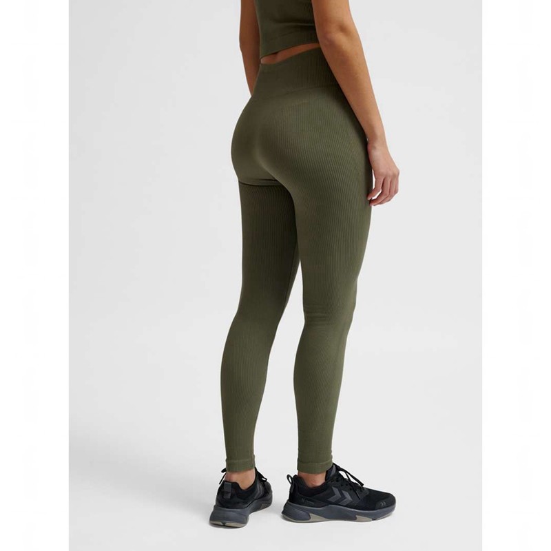 Hummel Pulse Seamless Rib Mw Hardloopbroek Dames Olijfgroen | 291302-081