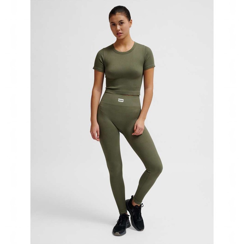 Hummel Pulse Seamless Rib Mw Hardloopbroek Dames Olijfgroen | 291302-081