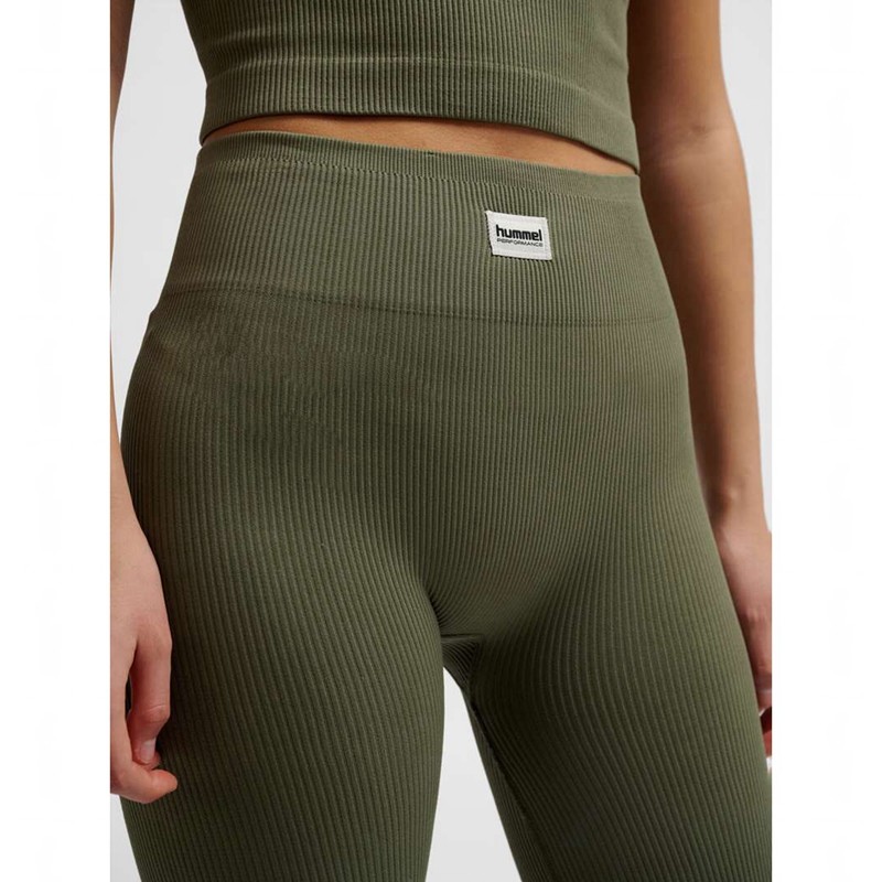Hummel Pulse Seamless Rib Mw Hardloopbroek Dames Olijfgroen | 291302-081